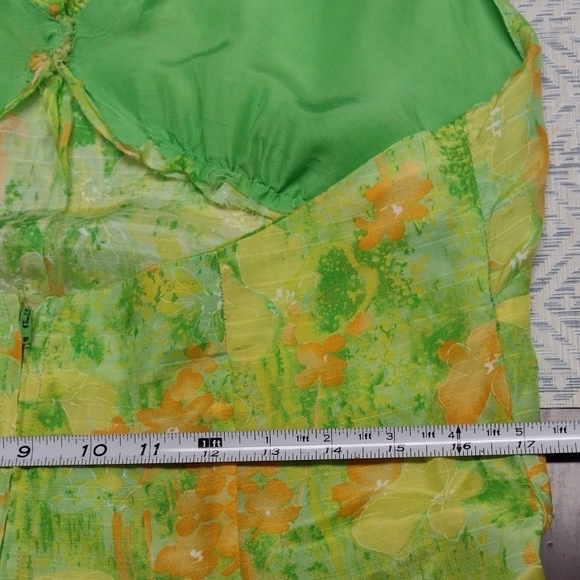 Made In House, Floral Vintage Vibrant Long Sleeve Dress in Green and Orange - Picture 12 of 16